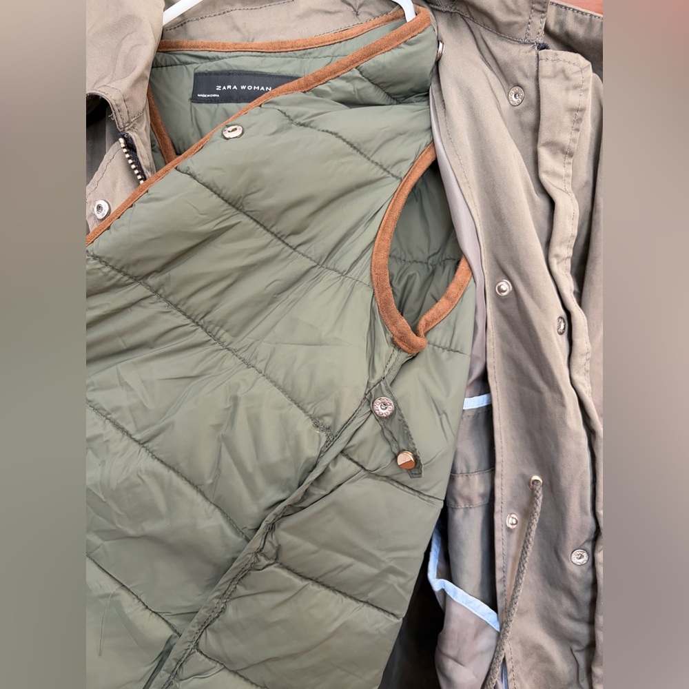 Zara Cotton Jacket & Vest removable with Faux Fur Trim Hood - Picture 9 of 10